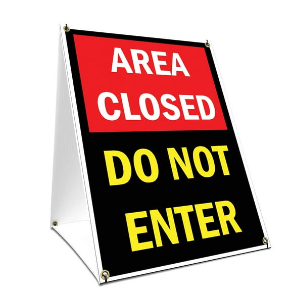 A-frame Sidewalk Area Closed Do Not Enter Sign With Graphics On Each Side | 24" X 36" Print Size
