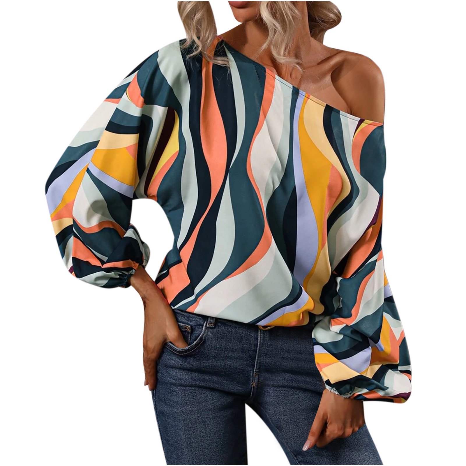 JSKUMAR Off Shoulder Tops for Women Summer 2023 Monogram and Stripe Print  Shirt Oversize Tee Shirt Comfy and Fashionable Blouse(XXL,Yellow) 