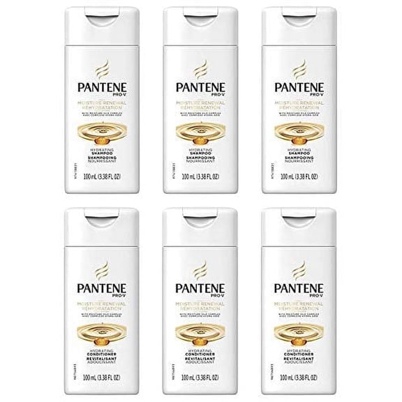 Pantene Shampoo & Conditioner Bundle, Daily Moisture Renewal, 3.38 Oz Travel Size (3 Duo Sets)