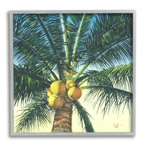 Stupell Industries Branching Out Palm Tree Botanical & Floral Painting Gray Framed Art Print Wall Art, 17 x 17