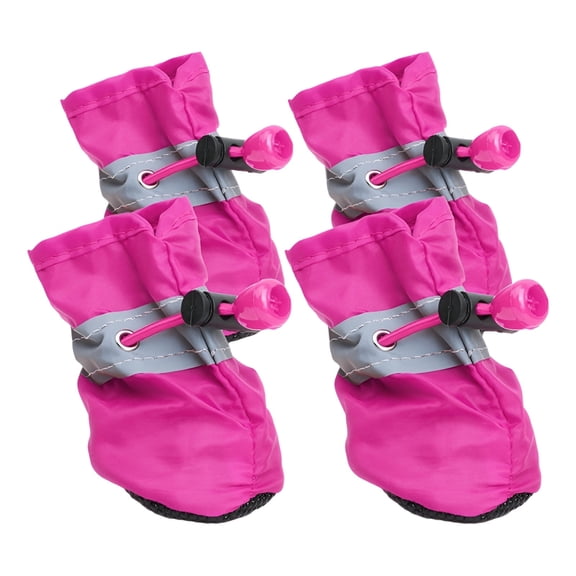 GASTROPOD 4 Pcs Dog Shoes for Medium Dogs, Waterproof Oxford Booties with Wool Lining, Anti-Slip Pet Paw Protectors for Walking, Pink, 6x5cm
