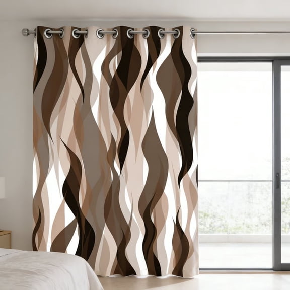 Nanqianyi Wavy Stripe Blackout Curtains, Grommet Thermal Insulated Window Drapes for Bedroom Living Room, Brown Beige, 2 Panels, 42"W x 84"L