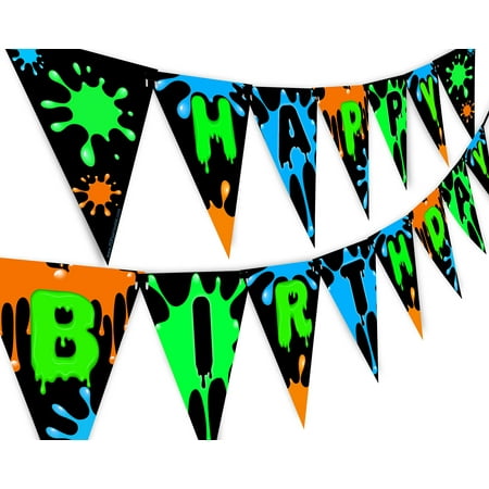  Slime  Green Happy Birthday Banner Pennant Slime  Party  