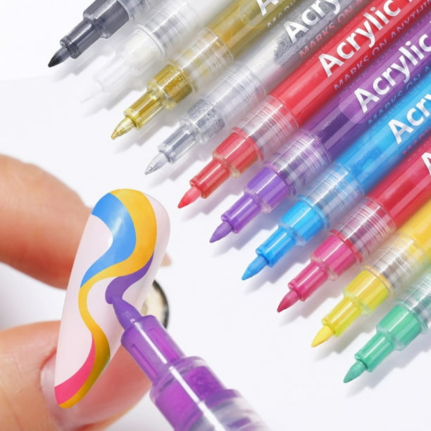 6pcs Nail Art Graffiti Pens Set, 6 Classic Color Metallic Silver
