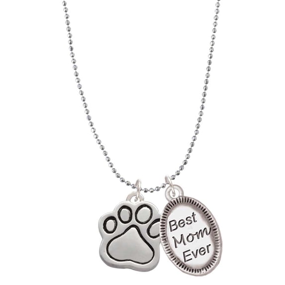 Delight Jewelry Silvertone Large Paw Best Mom Ever Charm Necklace