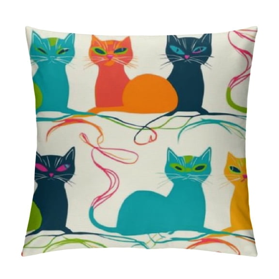 SHERONV Mid Century Modern Cats Throw Pillows Cover ,Retro Decorative Pillow Cases for Sofa Couch Bedroom Living Room Ourdoor Cushion Covers 12x12in
