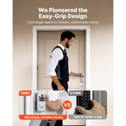 KFFKFF Fingerprint Door Lock Set, Electronic Biometric Deadbolt with Handle, Ergonomic Grip Design, Keyless Entry, Auto Locking, Temporary Code, Privacy Protection Password, Ideal for Home, Silver