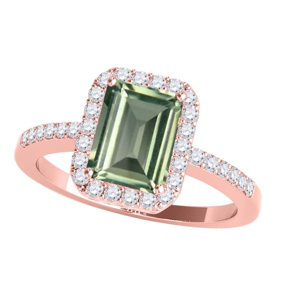 Mauli Jewels Rings for Women 3.20 Carat Diamond and Emerald Shaped Green Amethyst Ring prong 10K Rose Gold