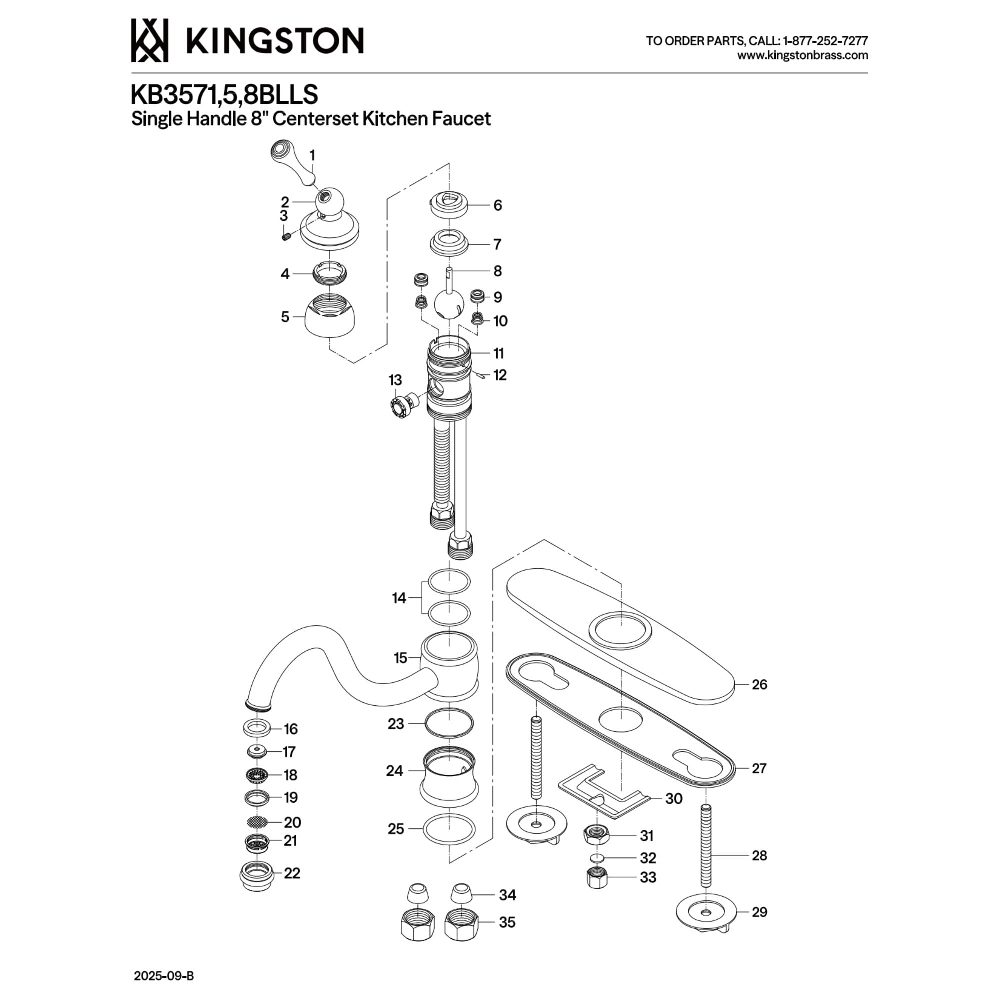 Kingston KB3571BLLS Restoration Single-Handle 1-or-3 Hole Kitchen Faucet in Polished Chrome