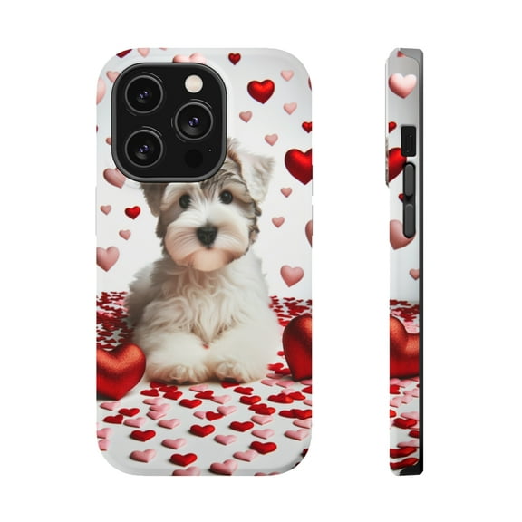 DistinctInk Tough Case for Apple iPhone 13 PRO (6.1" Screen), Compatible with MagSafe Charging - Valentine's Day Sealyham Terrier Puppy