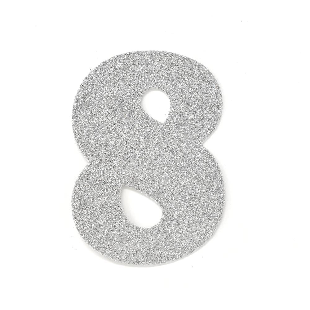 EVA Glitter Foam Number Cut Out "8", Silver, 41/2Inch, 12Count