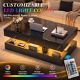 thumbnail image 3 of UHOMEPRO Black LED Coffee Table, Modern High Gloss Living Room Table Center Table with Storage Drawers, Remote Control and Marbling Print, 3 of 8