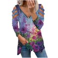 thumbnail image 1 of Camiseta suelta estampada a la moda para mujer Blusa de manga larga con cuello en V Tops casuales Pompotops  FGAJ14831, 1 of 6