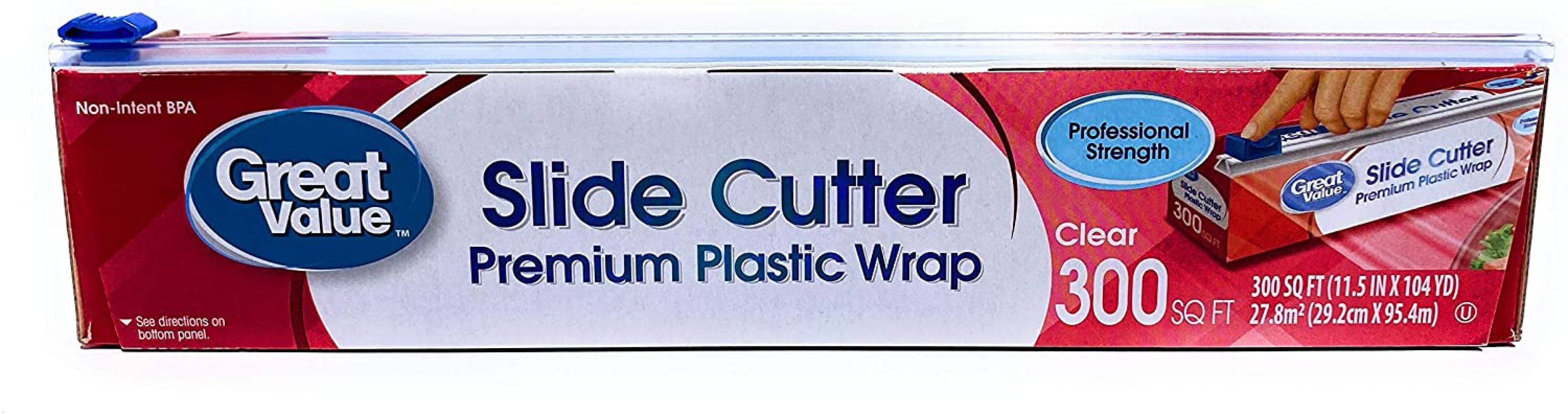 Great Value Slide Cutter Clear Premium Plastic Wrap, 300 sq ft 