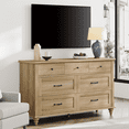 Oak 7 Drawer Dresser for Bedroom, Wooden Chest of Drawers for Living