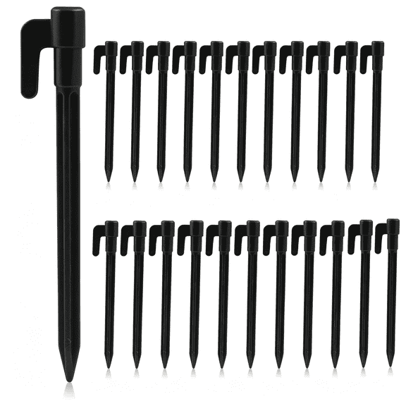 ZHZFKQ 24 Pack Plastic Tent Stakes,5.7 Inch Black Durable Garden Landscape Stakes Tent Spikes for Camping,Gardening,Outdoor Beach