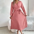 thumbnail image 2 of HAPIMO Women's Workout Holiday Polka Dot Graphic Tea Length A Line Dress Long Sleeve Pleated Spring Fashion Elegant Casual Ruffle V Neck Fall Dress Pink S, 2 of 6