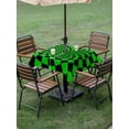 thumbnail image 4 of Outdoor Tablecloth with Umbrella Hole for Patio/Picnic/Party/Camping, Green Black Checkered Waterproof Table Cloth Square Cover Washable, Modern Abstract Art (54"x 54"), 4 of 9