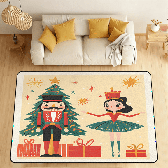 CURLYOOT Cartoon Holiday Nutcrackers Area Rugs for Living Room Bedroom, 4' 10" x 6' 8" Washable Rug, Floor Carpet with Non Slip Backing for Dining Room Indoor