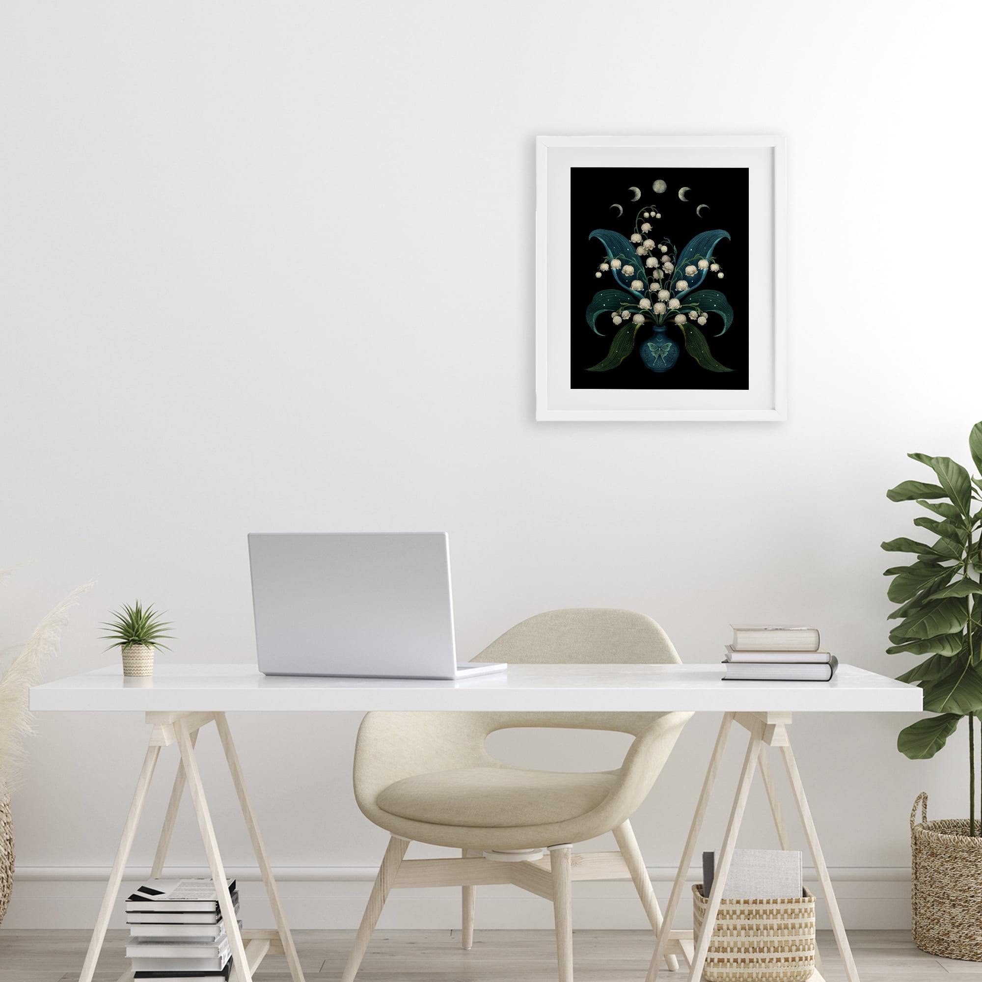 Stupell Industries Lunar Lily Of Valley White Framed Print Under Glass, design by Episodic Drawings