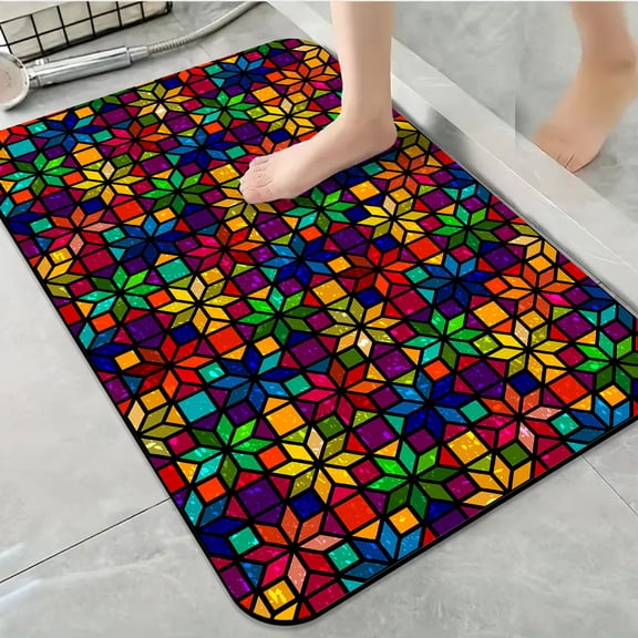 1pc Stained Glass inspired Bathroom Rug Bathroom Decor and Accessories- Durable,Anti Slip,And Quick Drying,Suitable For Indoor/outdoor Use - Perfect For Bathrooms,Bedrooms,Kitchens