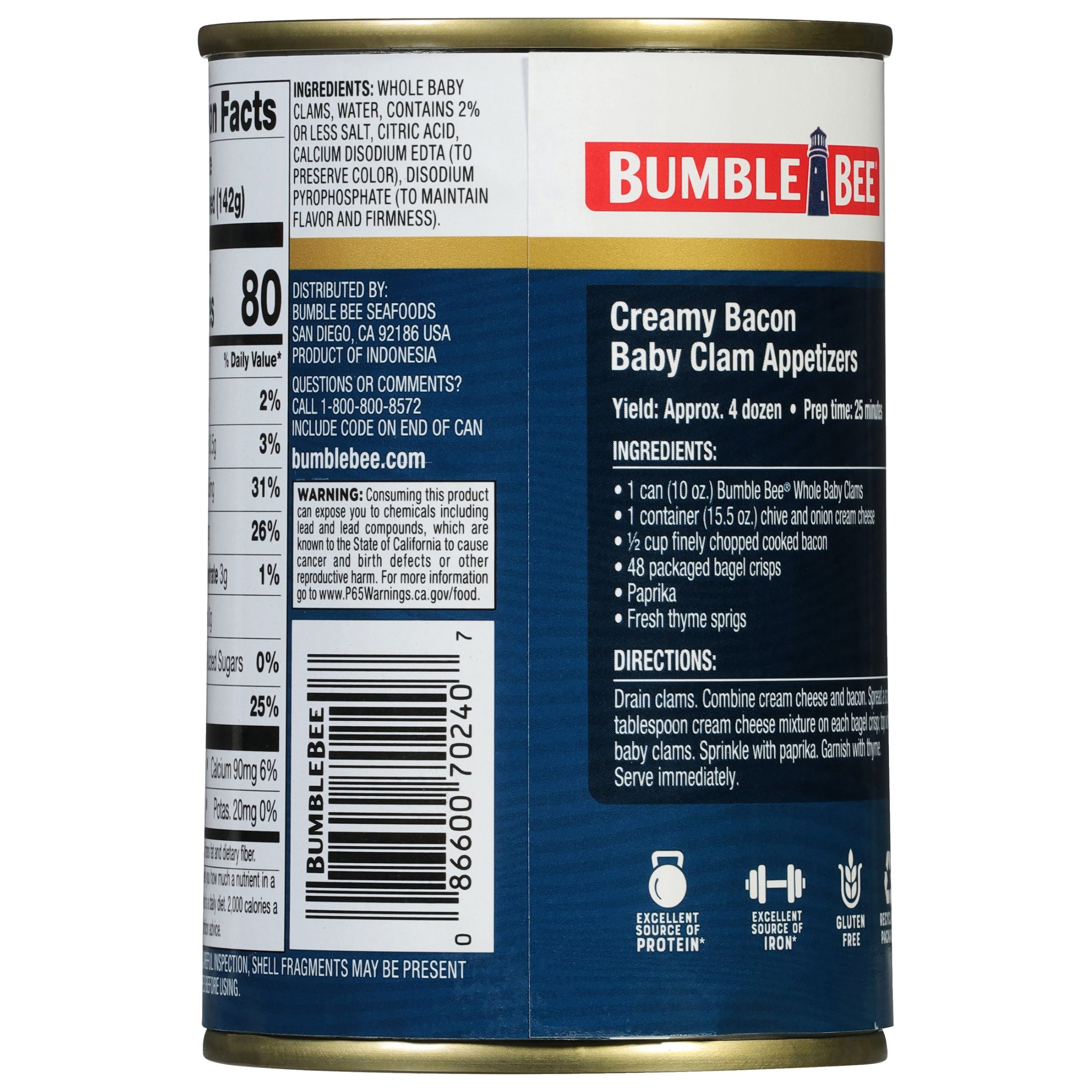 (12 pack) Bumble Bee Fancy Whole Baby Clams 10 oz can