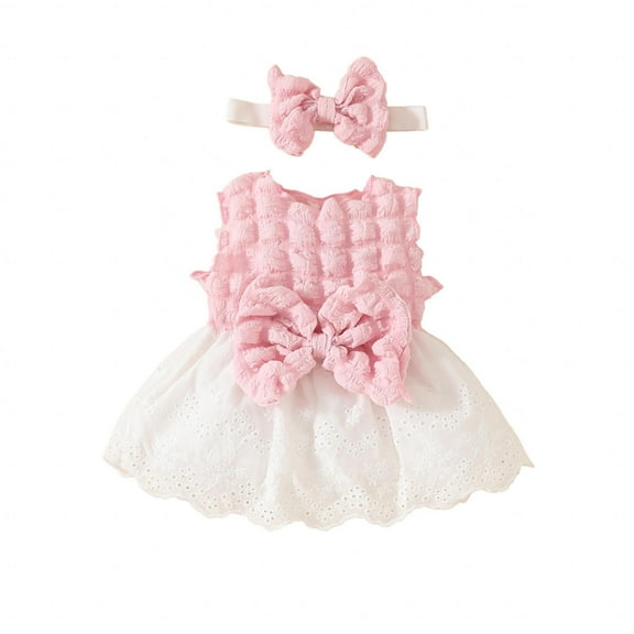 Zwiiyzr Infant Baby Girl Summer Clothes Baby Girl Romper Dress Sleeveless Embroidery Baby Cute Dress with Headband 0-2T Pink