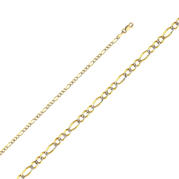 14k Yellow White Gold 2.7mm 3 1 Solid Figaro Pave Chain Link Necklace 16" Jewelry Female Unisex
