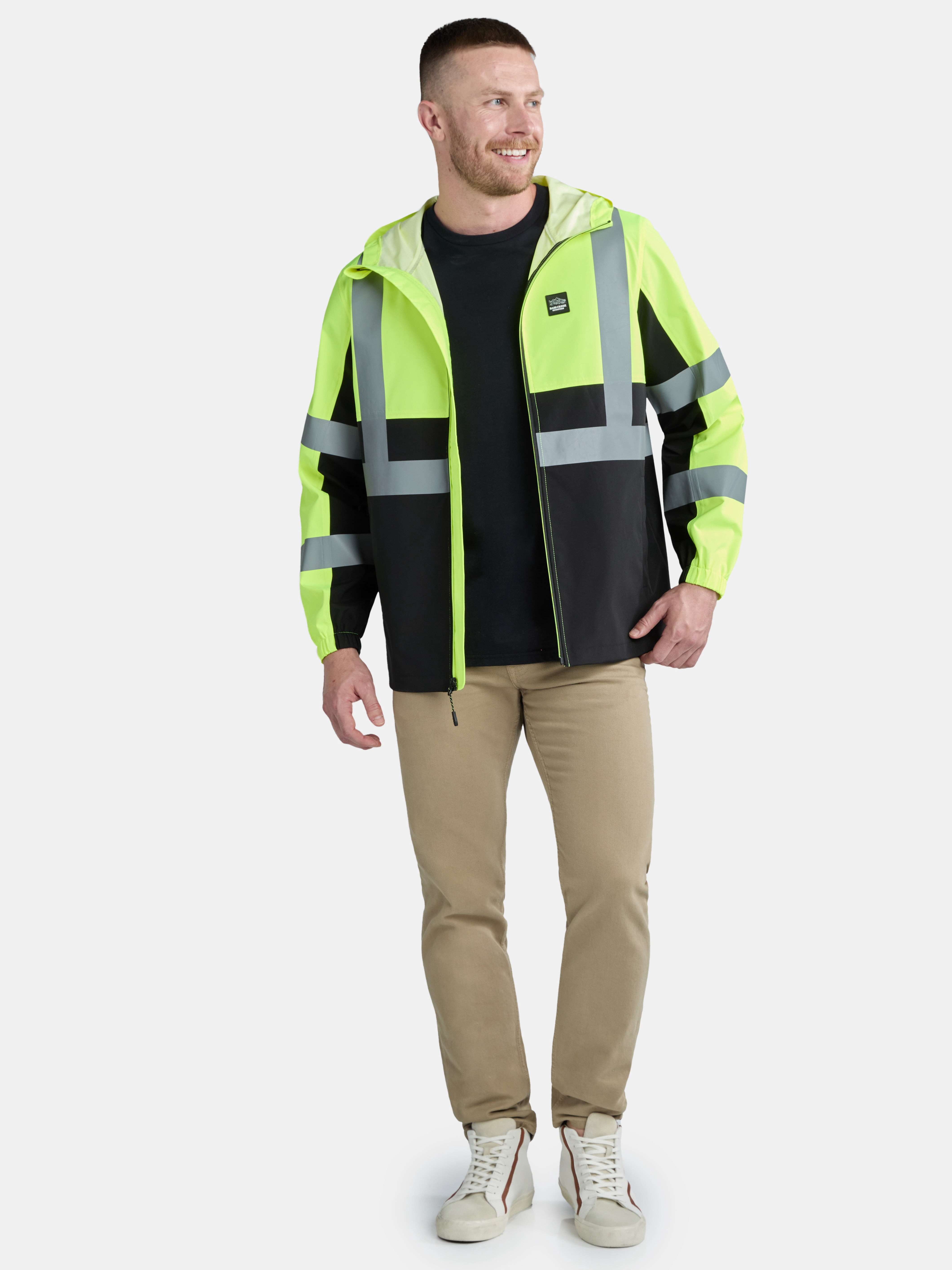 Bass Creek Outfitters Men's Class 3 Hi Vis Bonded Rain Jacket with Reflective Taping, Sizes M-2XL