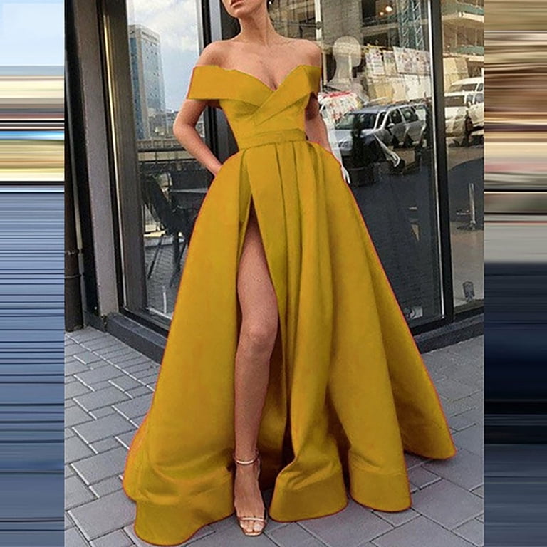 dress to wear for engagement Vintage Faint Yellow A-Line Prom Dress Floral Short-sleeve Evening Dre –  DSProm main image 1