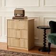 thumbnail image 3 of Set of 1 Fluted Nightstand with Charging Station, 3-Drawer MDF Bedside Table, Large Desktop, Gold Handles, Waterproof Top, 23.62" W x 15.75" D x 25.59" H, Natural Wood color, 3 of 10