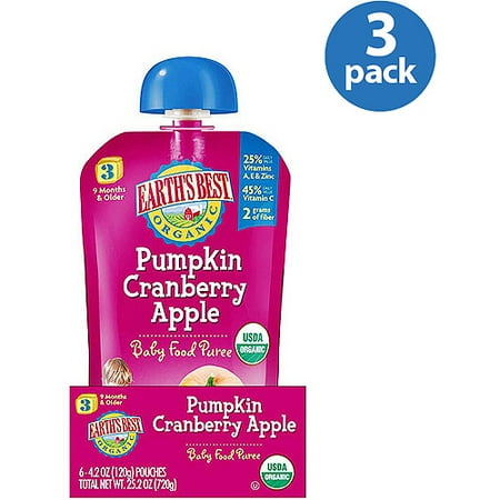 (36 Pack) Earth's Best Organic Stage 3, Pumpkin, Cranberry & Apple, 4.2 Ounce Pouch