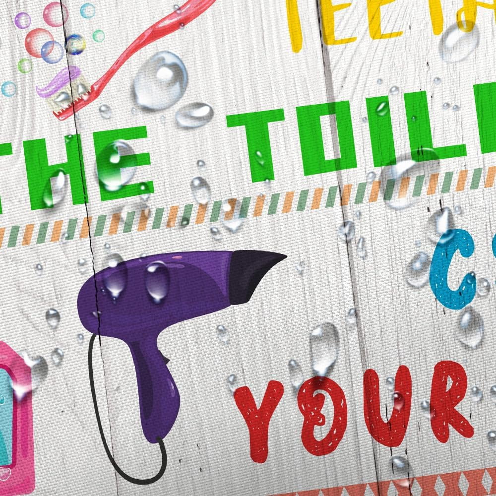 Kids Shower Curtain, Funny Teen Boy Girl Shower Curtain Set for College Dorm Bathroom, Cute Colorful Bathroom Rules Fabric Shower Curtain Restroom Bathtub Decor Accessories with Hooks 36X 72 inch