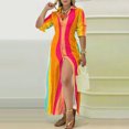 thumbnail image 1 of ICHUANYI Liquidación Moda Mujer V-Cuello Estampado Manga Larga Botón Patchwork Casual Vestido Largo ICHUANYI WER202308232645, 1 of 6