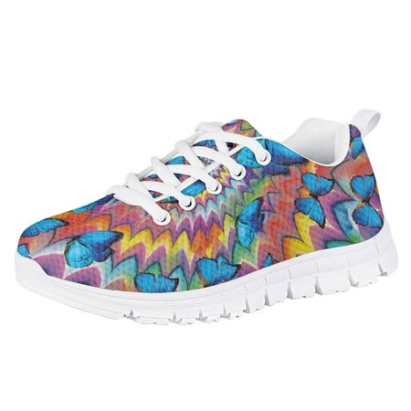 Pzuqiu Butterfly Sport Shoes for Girls Size 3 Breathable Walking Shoes Lightweight Running Sneakers Outdoor Sport Shoes Lace Up