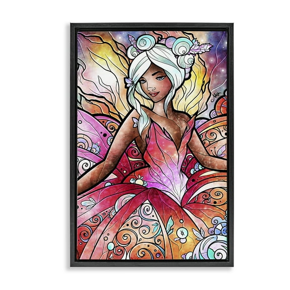 Stupell Industries Pastel Nouveau Fairy Fantasy & Sci-Fi Painting Black Floater Framed Canvas Art Print Wall Art, 17 x 25
