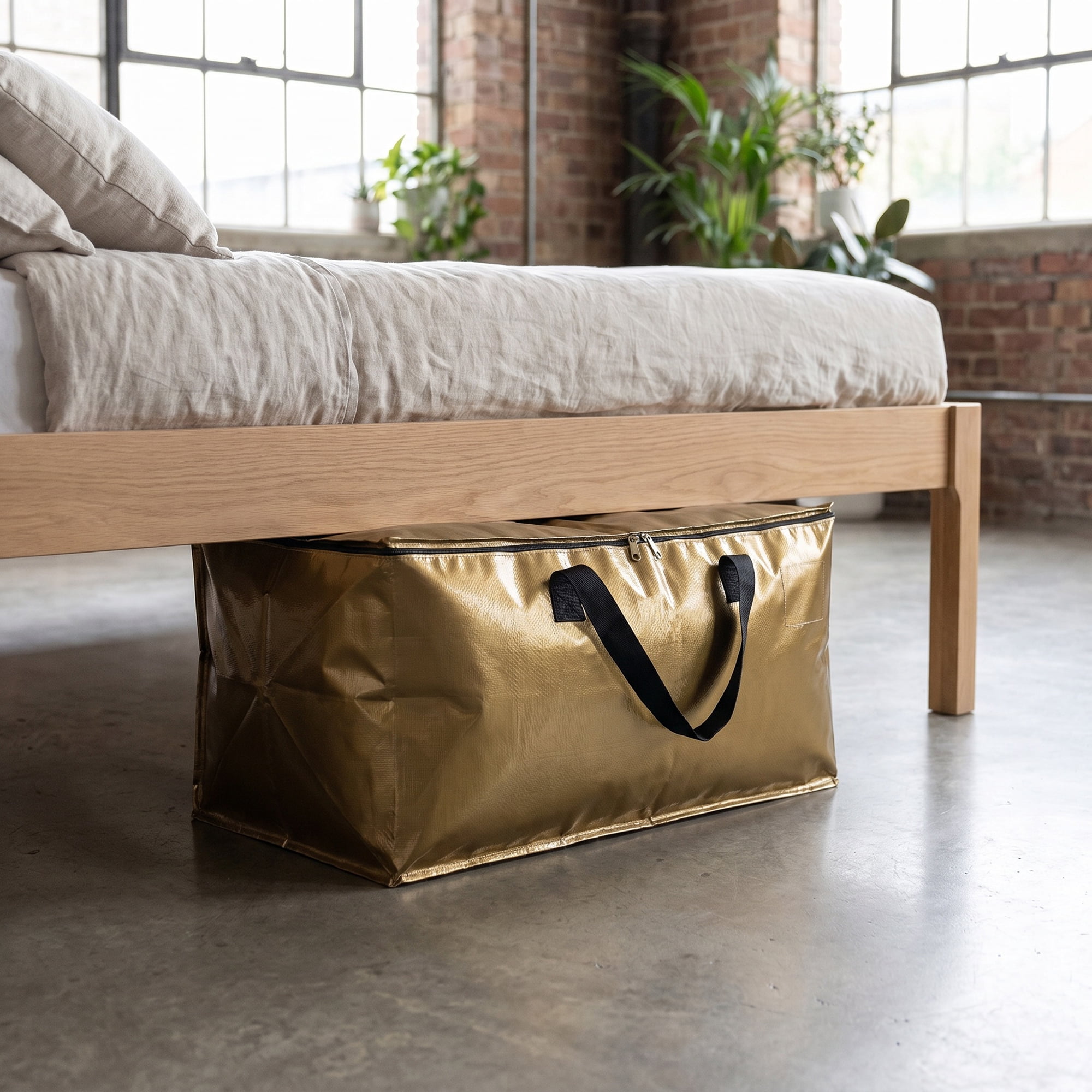 Unique Bargains Waterproof Hard-wearing Storage Duffel Bag Gold 27.2"x14.2"x13.8"