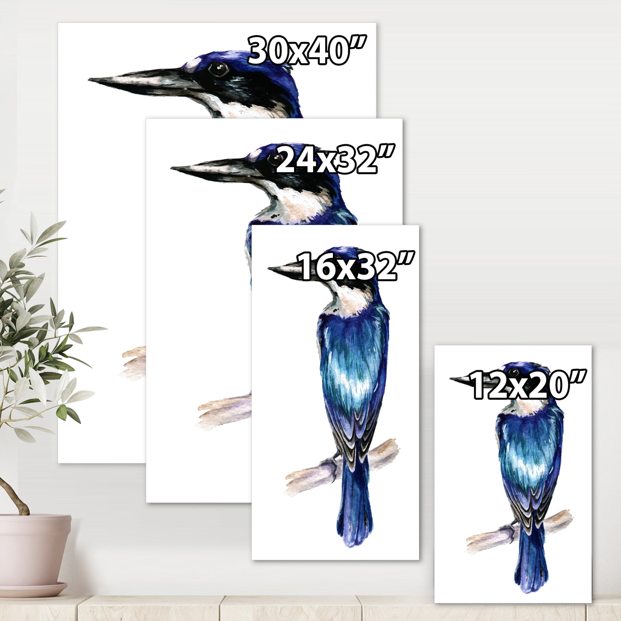 Designart ' Style Blue Kingfisher Bird ' Traditional Canvas Wall Art Print