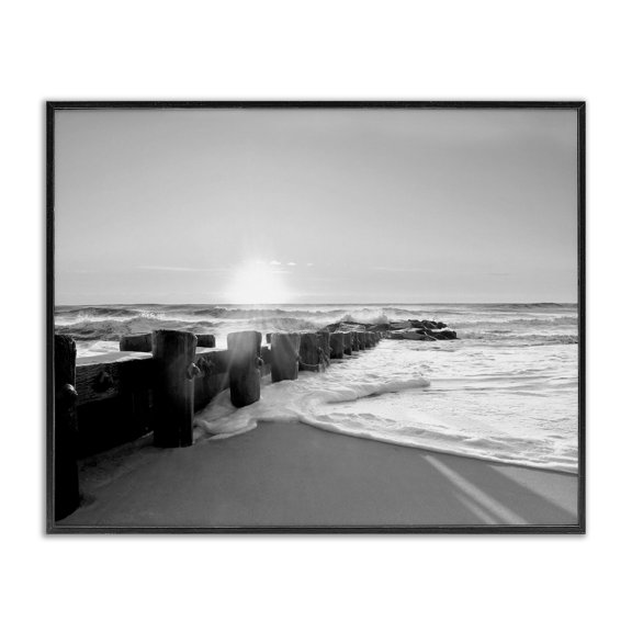 Stupell Industries Tropical Beach Tide Sea Foam Landscape Black White Photography Black Framed Giclee Art, 14 x 11, by Natalie Carpentieri