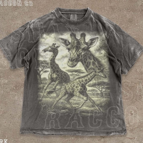 NODB Vintage Giraffe Shirt For Men Women, Distressed Safari Animal T-Shirt, Grunge, Retro Wildlife Top, Nature Gift Her Him DARK HEATHER Unisex S-5XL Hot Trending Shirt, Vintage Birthday Gift