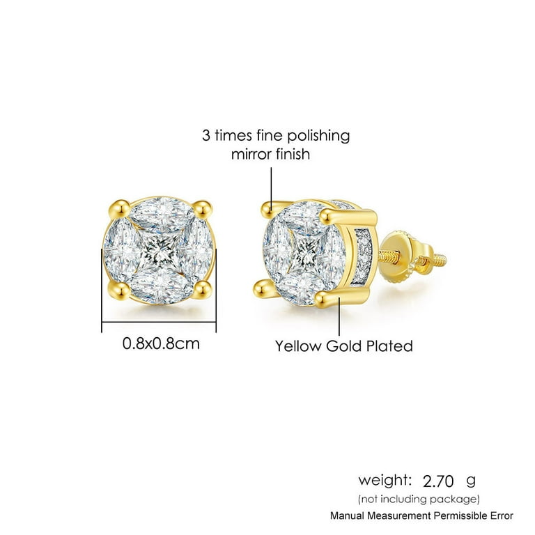 14K Yellow Gold Round Solitaire Cubic Zirconia CZ Stud Screw Back Earrings  - 2ct (8mm) 