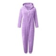 thumbnail image 4 of Women's Plush Hooded Bodysuit Plush Pajamas Long Sleeve Warm Flannel Bodysuit, 4 of 9