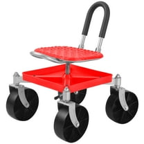Jnismy Gardening Stool Gardening Rolling Seat Rolling Garden Cart,Height Adjustable Rolling Work Seat with Tool Tray,360 Degree Swivel,Red