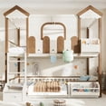 thumbnail image 3 of Bellemave Full Over Full House Bunk Bed with Storage, Wood Detachable Design Floor Bunk Bed Frame with Bookshelf, Drawer, Roof and Windows for Teens Kids Boys Girls, Playhouse Design（Beige), 3 of 10