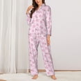 thumbnail image 2 of KLL Cute Pig Print Women's Long Sleeve Pajamas with Pants Sleepwear Loungewear 2 Set-Small, 2 of 7