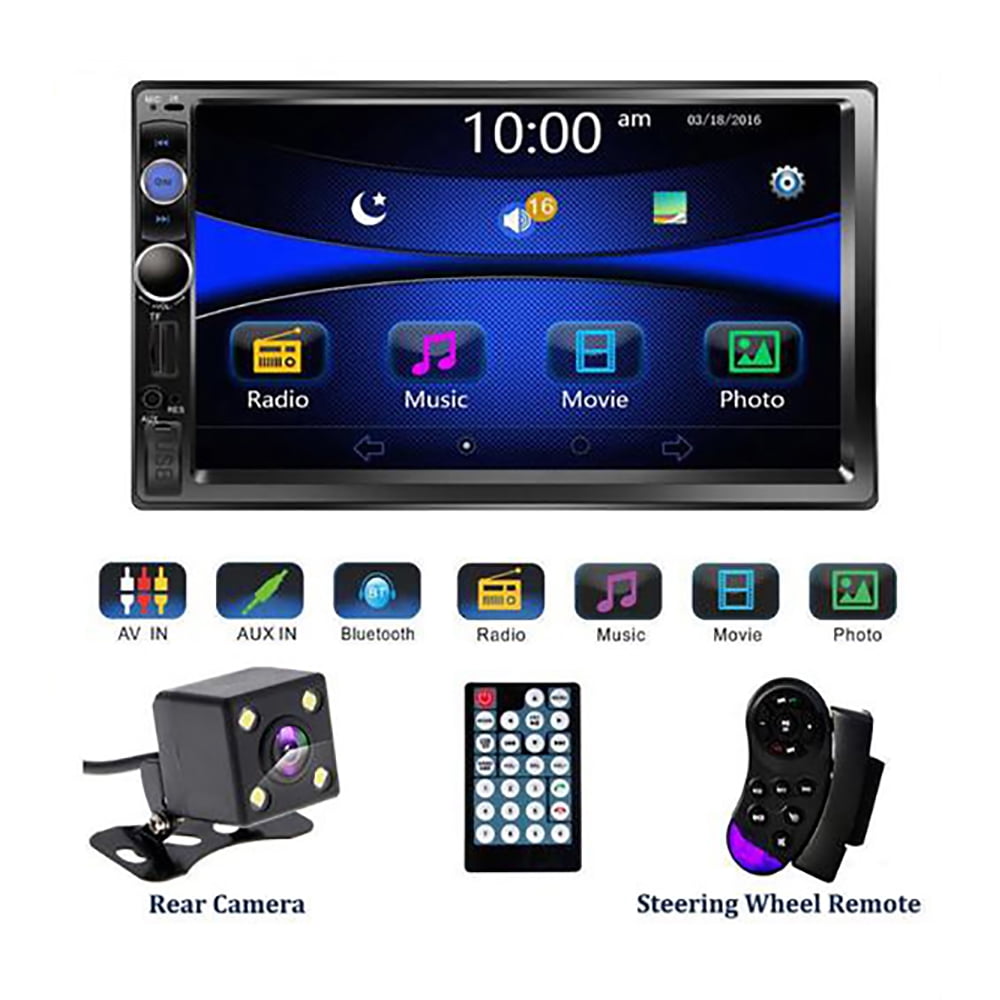 Double Din Car Radio with Bluetooth 7 Full Touch Screen Car MP5 Player with Rear View Camera & SWC Car Multimedia Player Support Mirror Link/USB/TF/FM/AUX/IR Remote Control Car Stereo