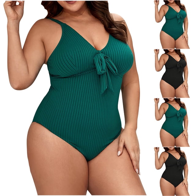 2 Pack ylioge One Piece Tankini Swimsuits for Women Plus Size Drawstring Solid Breathable Swimming Bathing Suits L-5XL