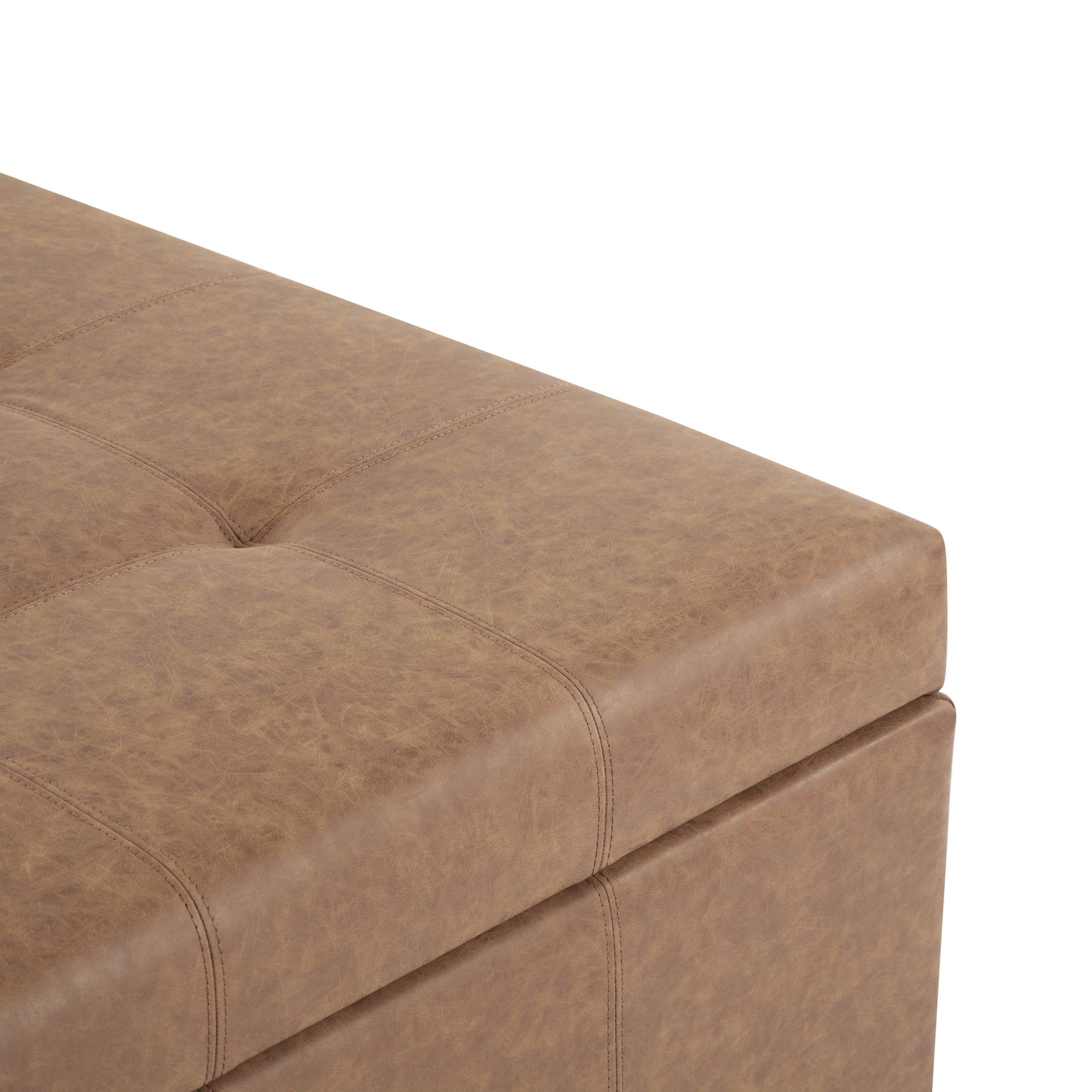 Christopher Knight Home 35" Square PU Leather Storage Ottoman, Lift-Top Footrest, Tufted Waffle Stitch, Brown
