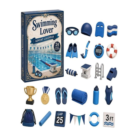 Swimming Lover Christmas Advent Calendar, 24‑Day Countdown Gift Box with 24 Acrylic Swimming‑Themed Hanging Ornaments