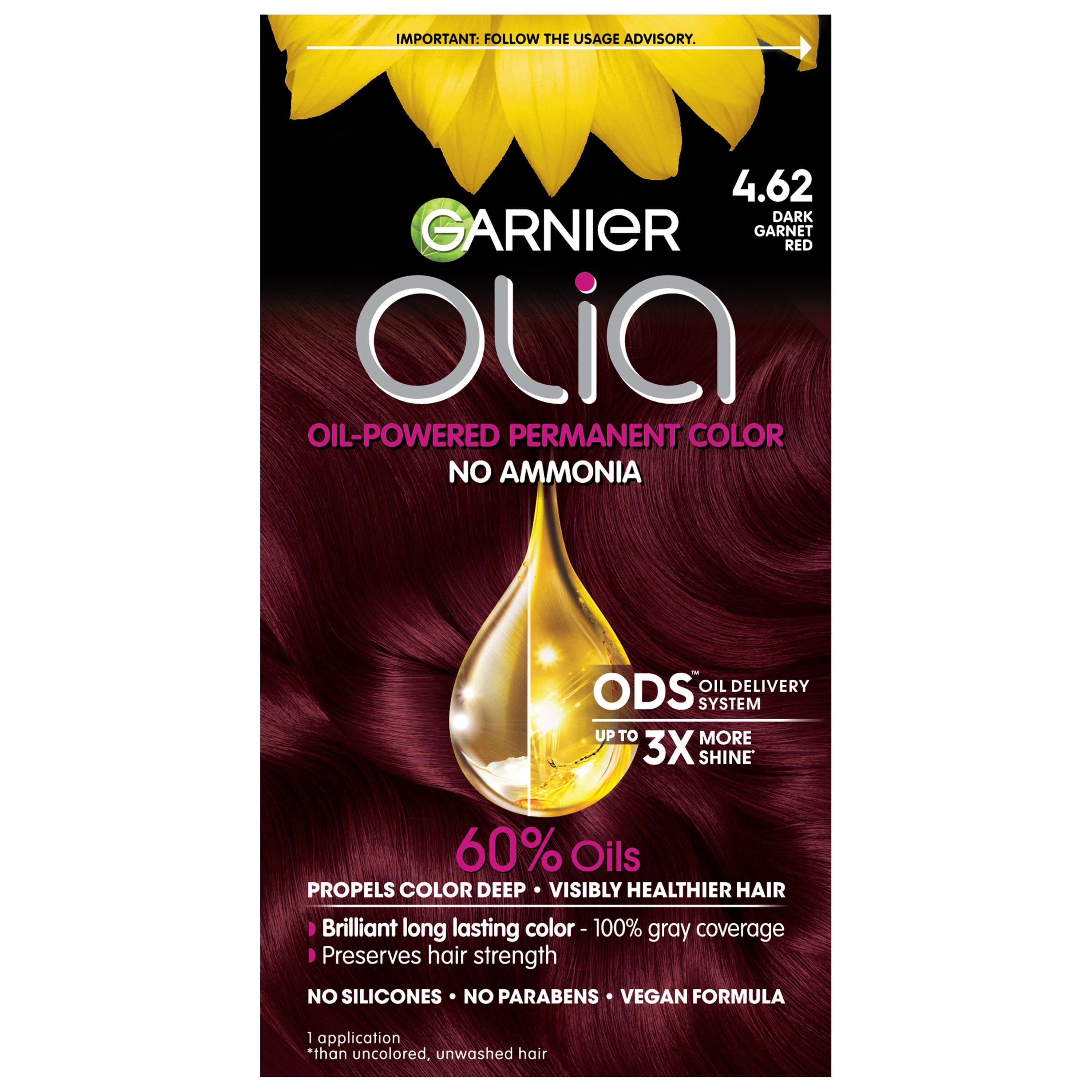Garnier Olia Oil Powered Ammonia Free Permanent Hair Color, 4.62 Dark